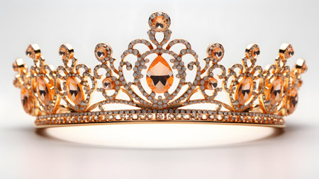 golden crown with precious stones on a white background, close-upの素材