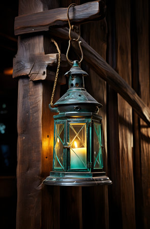 Lantern in a wooden house. Selective focus. Shallow depth of fieldの素材