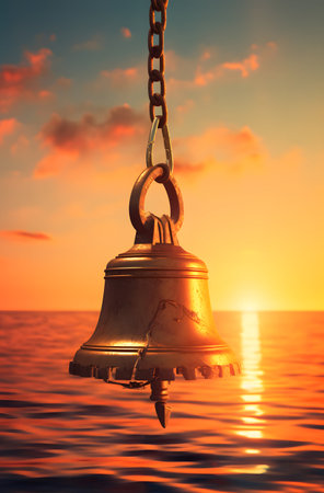 Bell on the sea at sunset, vintage toned, shallow DOFの素材