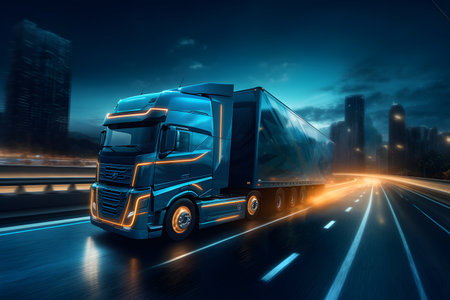 Truck on the road with motion blur background. 3d renderingの素材