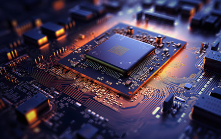 Close-up of electronic circuit board. Technology concept. 3D Renderingの素材