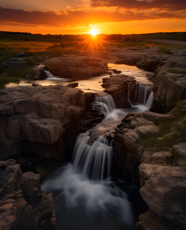 Sampanbok  waterfall at sunset,Thailand.の素材