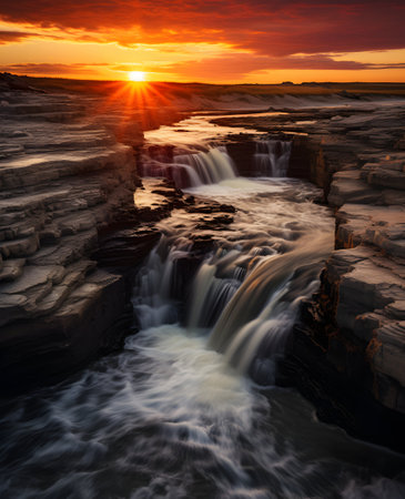 Sunset view of Horseshoe Falls, Grand Canyon National Park, Arizonaの素材