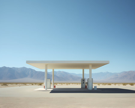 Gas station in the middle of the desert. 3d rendering.の素材