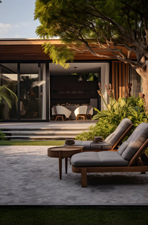 Luxury villa with swimming pool and garden,3d renderingの素材