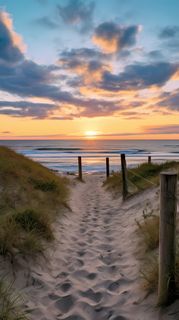 Sunset on the beach of the Baltic Sea in Gdansk, Polandの素材