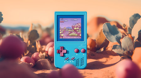 Vintage video game on the sand. Retro style toned imageの素材