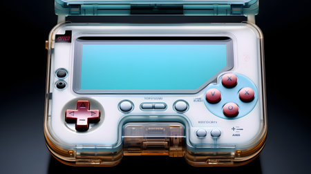 Retro video game console on black background. 3D rendering.の素材