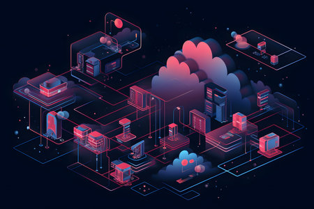 Cloud computing technology concept on dark blue background. 3d isometric vector illustration.の素材