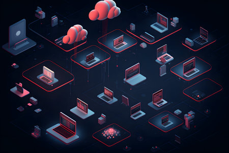 Isometric vector illustration of a big data center. The concept of the Internet of things.の素材