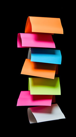 Colorful sticky notes isolated on black background. High quality photo.の素材
