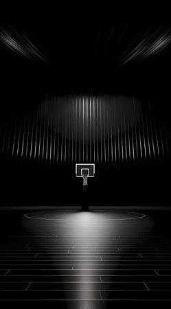 Basketball hoop in a dark room. 3D rendered illustration.の素材