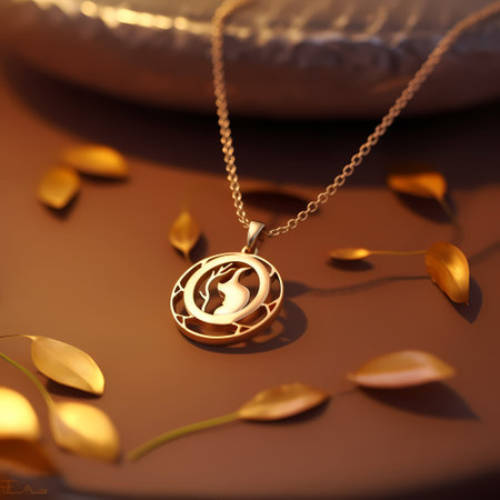 Golden pendant on a gold background. 3d render illustration.の素材