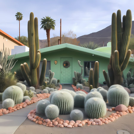Cactuses in the botanical garden. 3D rendering.の素材
