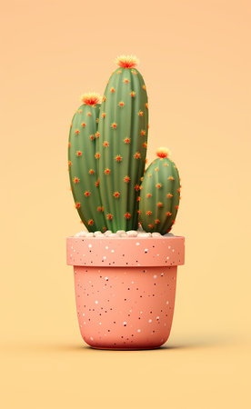 Cactus in a pot on a yellow background. 3d renderingの素材