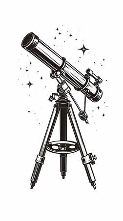 Telescope. Hand drawn vector illustration in vintage engraving style.の素材