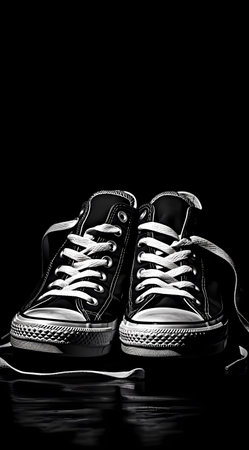 Black and white sneakers isolated on black background. Minimalism.の素材