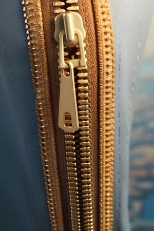 Zipper on the background of the city, close-up.の素材