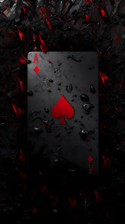 3d illustration of playing cards on a black background with red lightingの素材