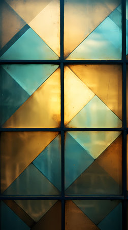 Colorful stained glass window in a modern building. Abstract background.の素材