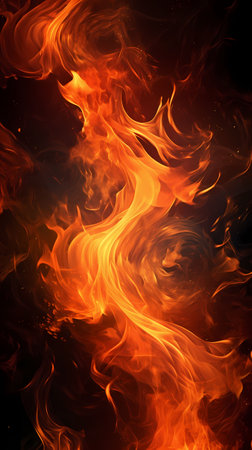 Fire flames on black background. Fire flames isolated on black background.の素材