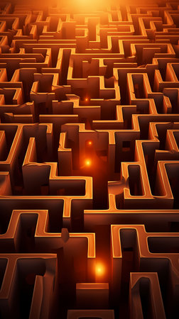 Maze. 3d illustration of abstract background with maze and lightの素材