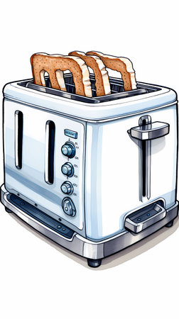 Illustration of a toaster with toasts on a white backgroundの素材