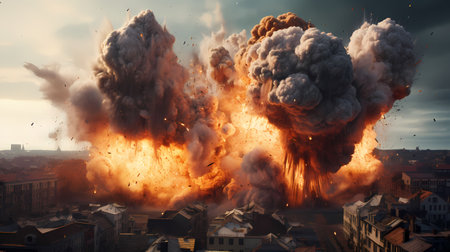 Explosive explosion in the city. 3d illustration. Conceptual image.の素材