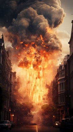 Big fire in the city. Fire in the city. Burning buildings.の素材