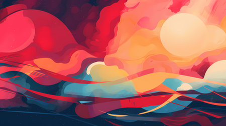 Abstract background with waves and sun. Vector illustration for your design.の素材