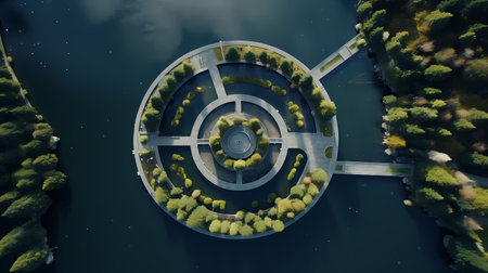 Aerial view of the lake in the forest. 3d renderingの素材