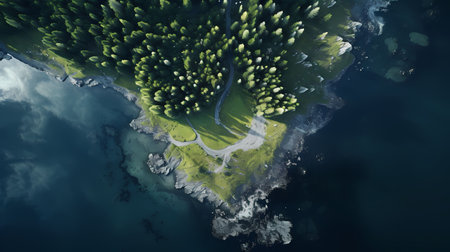 Aerial view of a small island in the middle of the seaの素材