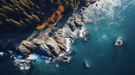 Aerial view of the Pacific Ocean Coast during a sunny summer day.の素材
