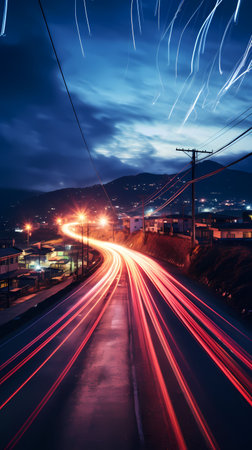 Car light trails on the road at night in Seoul, South Korea.の素材