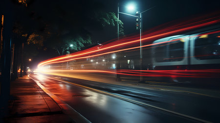 car light trails on the street at night in guangzhou china.の素材