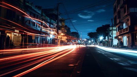 light trails on the street at night in chiangmai thailandの素材