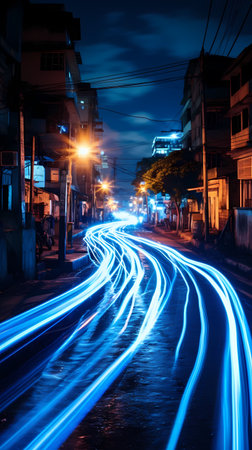 Car light trails on the street at night in Ho Chi Minh city, Vietnamの素材