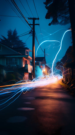Long exposure of light trails on the street at night. Long exposure photographyの素材