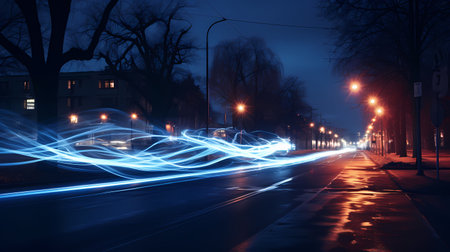 Car light trails on the street at night, long exposure photo.の素材