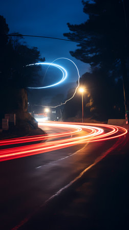 Car light trails in the street at night. Long exposure photo.の素材