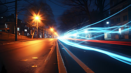Car light trails on the street at night. Long exposure photo.の素材