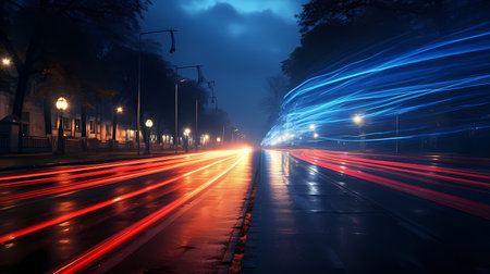 Car light trails on the street at night. Long exposure photo.の素材