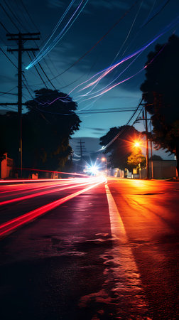 light trails on the street at night in chiangmai Thailandの素材