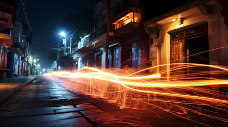 Light painting on the street at night in Hoi An, Vietnamの素材