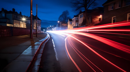 Light trails on the street at night. Long exposure photo. Long exposure.の素材