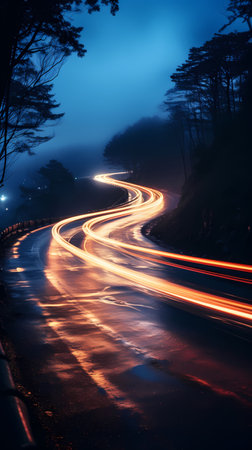 Car light trails in the tunnel at night. Long exposure photo.の素材