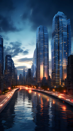 the light trails on the modern building background in shanghai china.の素材