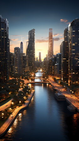 Skyscrapers of Dubai Marina at sunset, United Arab Emiratesの素材