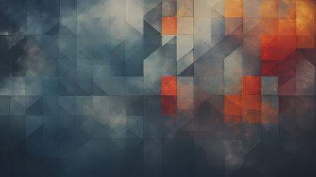 Abstract background with geometric shapes and red sky. 3d illustration.の素材