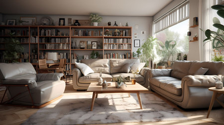 Modern living room interior design with sofa and coffee table. 3d renderの素材